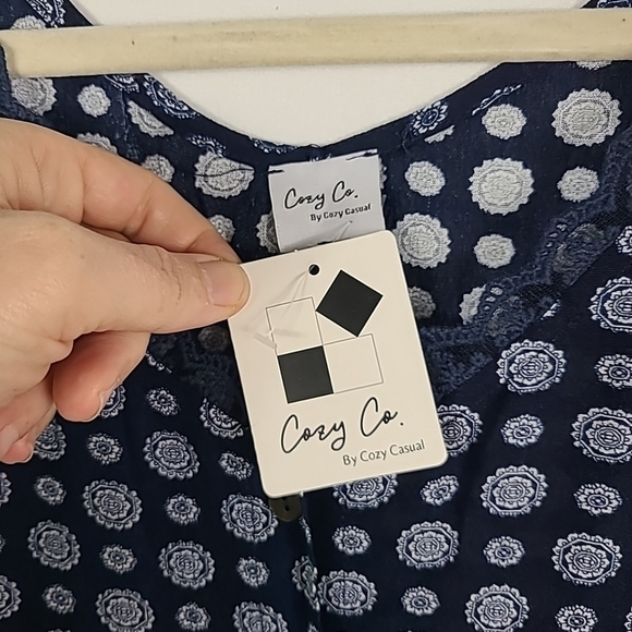 NEW Cozy Co Boho Anthro Geometric Navy BlueTiered Skirt Dress Size XS NWT - Picture 3 of 8